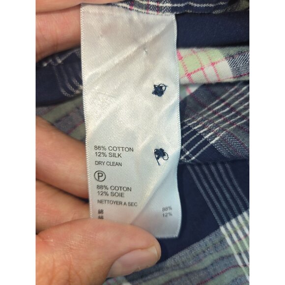 Tommy Bahama Mens XL Blue Plaid Shirt 88% Cotton 12% Silk Blend - Picture 6 of 9